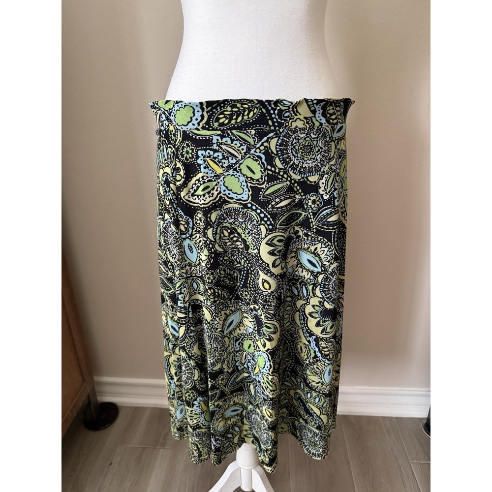 Sigrid Olsen Skirt Womens M Green Blue Paisley Floral A Line Knee Length Y2K